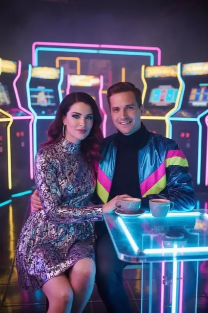 KI-Stil Arcade Neon — Beispielbild der KI-Fotobox