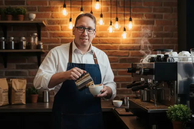KI-Stil Specialty-Barista — Beispielbild der KI-Fotobox