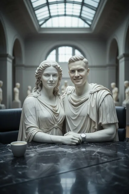 KI-Verwandlung im Stil Marmor-Statue