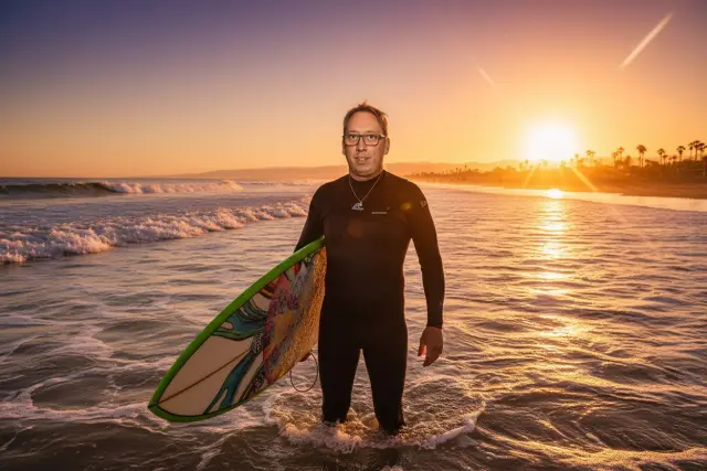 KI-Stil Surfer Sunset — Beispielbild der KI-Fotobox